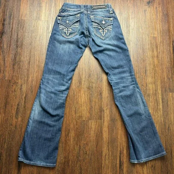 ROCK REVIVAL Buckle GWEN Boot Crystal Flap Jeans Dark Wash Women’s Size 26